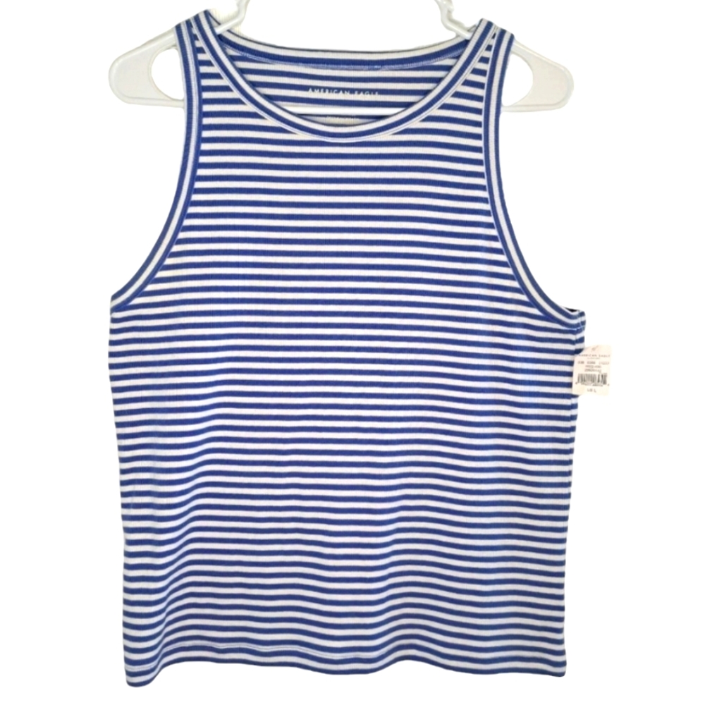 NEW American Eagle Blue White Striped Tank Size Large